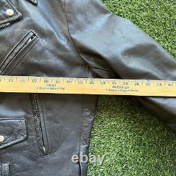 VTG Excelled Black MADE IN USA Leather Motorcycle Jacket Harley Patch Sz 46