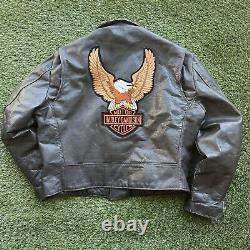 VTG Excelled Black MADE IN USA Leather Motorcycle Jacket Harley Patch Sz 46