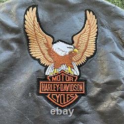 VTG Excelled Black MADE IN USA Leather Motorcycle Jacket Harley Patch Sz 46