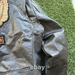 VTG Excelled Black MADE IN USA Leather Motorcycle Jacket Harley Patch Sz 46