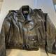 VTG First Black Biker Jacket Men's Size 44 Zipper Belt Button Epaulette Lace-Up