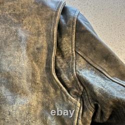 VTG First Black Biker Jacket Men's Size 44 Zipper Belt Button Epaulette Lace-Up