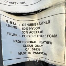 VTG First Black Biker Jacket Men's Size 44 Zipper Belt Button Epaulette Lace-Up