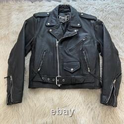 VTG First Genuine Leather Motorcycle Jacket Cropped Ramones Metal Grunge Men 38