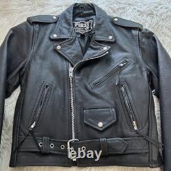 VTG First Genuine Leather Motorcycle Jacket Cropped Ramones Metal Grunge Men 38
