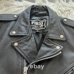 VTG First Genuine Leather Motorcycle Jacket Cropped Ramones Metal Grunge Men 38