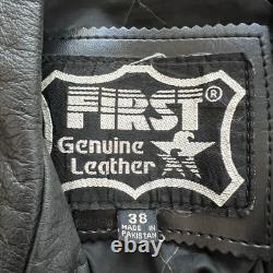 VTG First Genuine Leather Motorcycle Jacket Cropped Ramones Metal Grunge Men 38