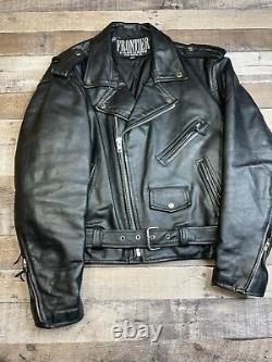 VTG Frontier Men 48 Leather Jacket Black Biker Punk Zip Perfecto Quilted 80s