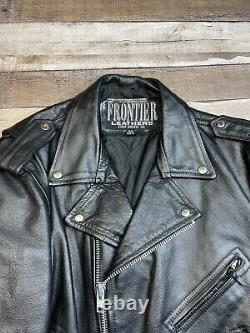 VTG Frontier Men 48 Leather Jacket Black Biker Punk Zip Perfecto Quilted 80s