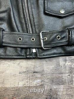 VTG Frontier Men 48 Leather Jacket Black Biker Punk Zip Perfecto Quilted 80s
