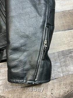 VTG Frontier Men 48 Leather Jacket Black Biker Punk Zip Perfecto Quilted 80s