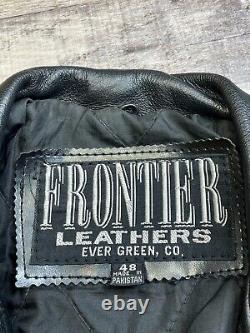 VTG Frontier Men 48 Leather Jacket Black Biker Punk Zip Perfecto Quilted 80s