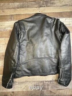VTG Frontier Men 48 Leather Jacket Black Biker Punk Zip Perfecto Quilted 80s