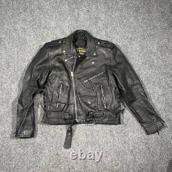 VTG Genuine Leather Motorcycle Jacket Mens 44 Biker Lined Punk Metal Rock 90s
