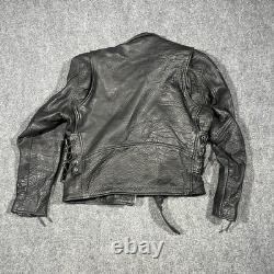VTG Genuine Leather Motorcycle Jacket Mens 44 Biker Lined Punk Metal Rock 90s