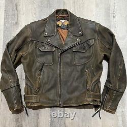 VTG Harley Davidson Billings Brown Leather Western Motorcycle Heavy Biker Jacket