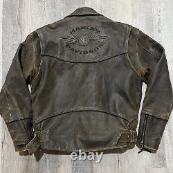 VTG Harley Davidson Billings Brown Leather Western Motorcycle Heavy Biker Jacket