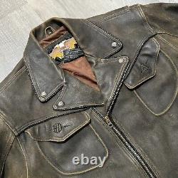 VTG Harley Davidson Billings Brown Leather Western Motorcycle Heavy Biker Jacket
