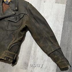 VTG Harley Davidson Billings Brown Leather Western Motorcycle Heavy Biker Jacket
