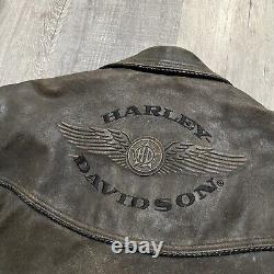 VTG Harley Davidson Billings Brown Leather Western Motorcycle Heavy Biker Jacket