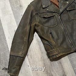 VTG Harley Davidson Billings Brown Leather Western Motorcycle Heavy Biker Jacket