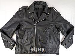 VTG Heavyweight Leather Motorcycle Riding Jacket, Men 52 = XXL, Black w Liner