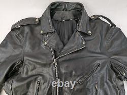 VTG Heavyweight Leather Motorcycle Riding Jacket, Men 52 = XXL, Black w Liner