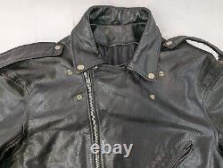 VTG Heavyweight Leather Motorcycle Riding Jacket, Men 52 = XXL, Black w Liner