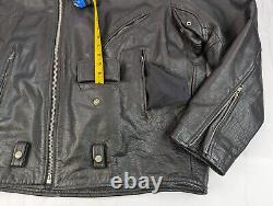 VTG Heavyweight Leather Motorcycle Riding Jacket, Men 52 = XXL, Black w Liner