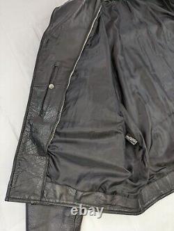 VTG Heavyweight Leather Motorcycle Riding Jacket, Men 52 = XXL, Black w Liner