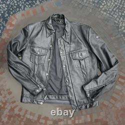 VTG Hein Gericke Black Leather Jacket Motorcycle Biker Snap Button Zip Cuffs