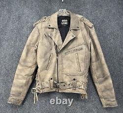 VTG Highway One Leather Motorcycle Biker Cafe Racer Biker Jacket Tan Mens L