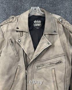 VTG Highway One Leather Motorcycle Biker Cafe Racer Biker Jacket Tan Mens L
