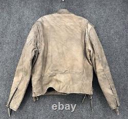 VTG Highway One Leather Motorcycle Biker Cafe Racer Biker Jacket Tan Mens L
