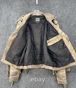 VTG Highway One Leather Motorcycle Biker Cafe Racer Biker Jacket Tan Mens L
