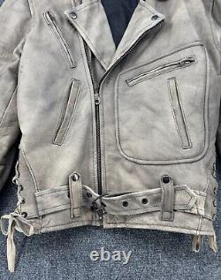 VTG Highway One Leather Motorcycle Biker Cafe Racer Biker Jacket Tan Mens L