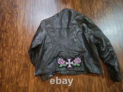 VTG Hudson Leather Belted Motorcycle Jacket 4XL Black Biker Cafe Racer