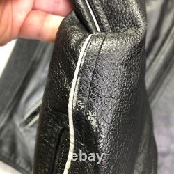 VTG Laurence Roy Motorcycle Jacket Mens L Black Leather Full Zip Pockets