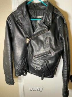 VTG Leather Odyssey Black Motorcycle Jacket CA Mens Sz 44. Brass Talon Zippers