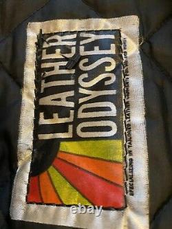 VTG Leather Odyssey Black Motorcycle Jacket CA Mens Sz 44. Brass Talon Zippers