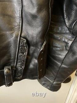 VTG Leather Odyssey Black Motorcycle Jacket CA Mens Sz 44. Brass Talon Zippers