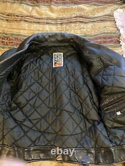 VTG Leather Odyssey Black Motorcycle Jacket CA Mens Sz 44. Brass Talon Zippers