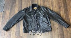 VTG Made USA Harley Davidson Black Leather Biker Motorcycle Moto Jacket XL Nice