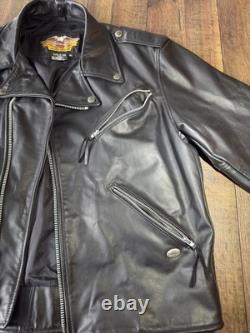VTG Made USA Harley Davidson Black Leather Biker Motorcycle Moto Jacket XL Nice
