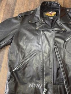 VTG Made USA Harley Davidson Black Leather Biker Motorcycle Moto Jacket XL Nice