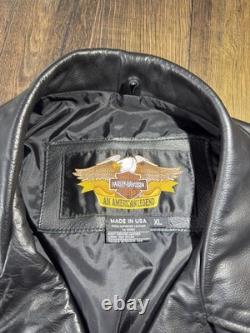VTG Made USA Harley Davidson Black Leather Biker Motorcycle Moto Jacket XL Nice