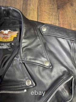 VTG Made USA Harley Davidson Black Leather Biker Motorcycle Moto Jacket XL Nice