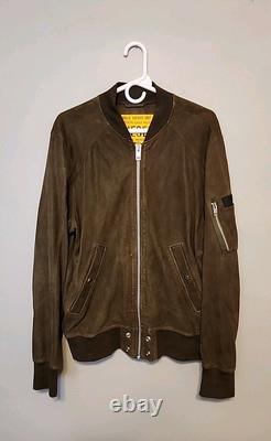 VTG Men's L DIESEL Brown Goatskin Suede Leather Bomber Jacket Magic Squares unit