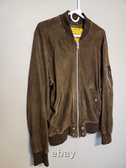 VTG Men's L DIESEL Brown Goatskin Suede Leather Bomber Jacket Magic Squares unit