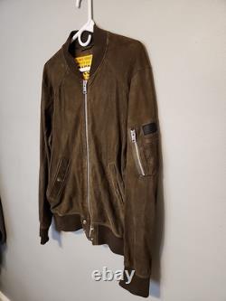 VTG Men's L DIESEL Brown Goatskin Suede Leather Bomber Jacket Magic Squares unit